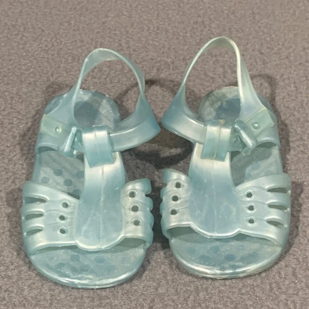 Vintage Jelly Sandals Girls Size 3 Blue T-Strap Cage Toe Retro Shoes USA
